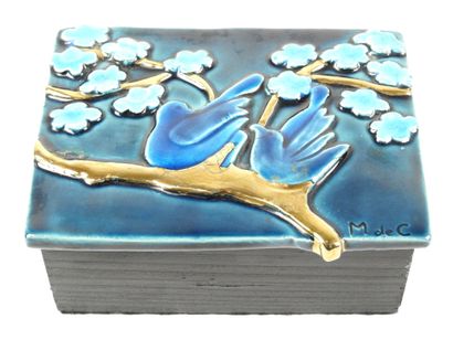 null Marion de CRECY (born in 1954): Ceramic box with tray decorated with two blue...