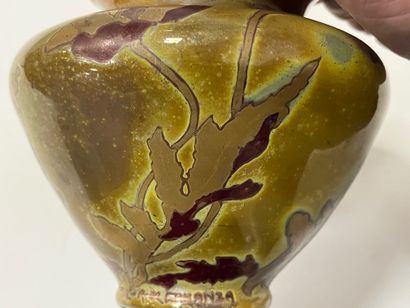 null 
Amédée de CARANZA (1840-1912): Vase en verre irisé à décor d'iris. Signé dans...