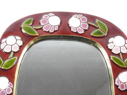 null Mithé ESPELT (1923-2020): Mirror in red enamelled ceramics with decoration of...