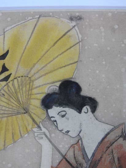 null Leonard Tsuguharu FOUJITA (1886-1968) : Geisha with a parasol. Original etching,...