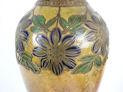 null IMPORTANT VASE MOUNTED in porcelain with polychrome decoration of flowers and...