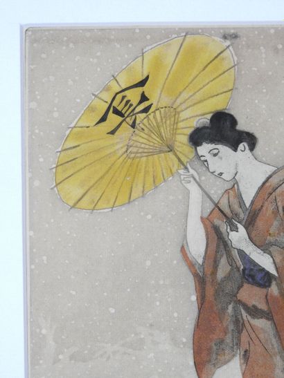 null Leonard Tsuguharu FOUJITA (1886-1968) : Geisha with a parasol. Original etching,...