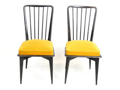 null Charles RAMOS (born in 1925): Pair of chairs in blackened wood, barrette back,...