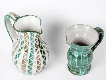 null Robert PICAULT ( 1919-2000): Two ceramic pitchers, one turquoise enamelled on...