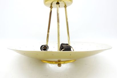 null LIGHTHOLIER (éditeur) : Plafonnier "Pacemaker 4675" à vasque en métal doré perforé...