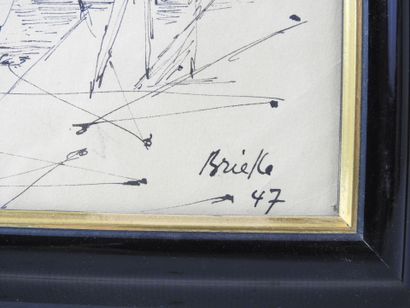 null Roger BRIELLE (1899-1960) : Abstraction. 1947. Dessin à l'encre. Signé et daté...