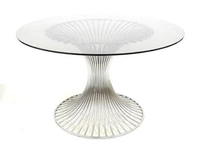 null Gastone RINALDI (1920-2006): Table de salle à manger en métal chromé, pied tulipe,...