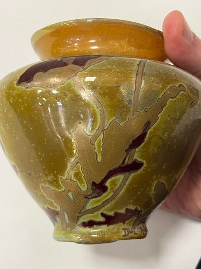 null 
Amédée de CARANZA (1840-1912): Vase en verre irisé à décor d'iris. Signé dans...