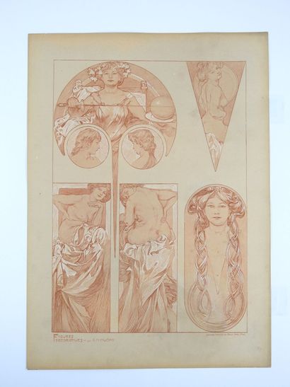 null Alphonse MUCHA (1860-1939) : Planche n°11 représentant une femme Art Nouveau...