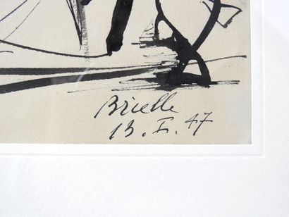 null Roger BRIELLE (1899-1960) : Composition aux poissons. 1947. Dessin à l'encre....