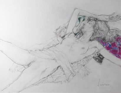 null Jean JANSEM (1920-2013): The scarlet cushion. Graphite and pastel. Signed lower...