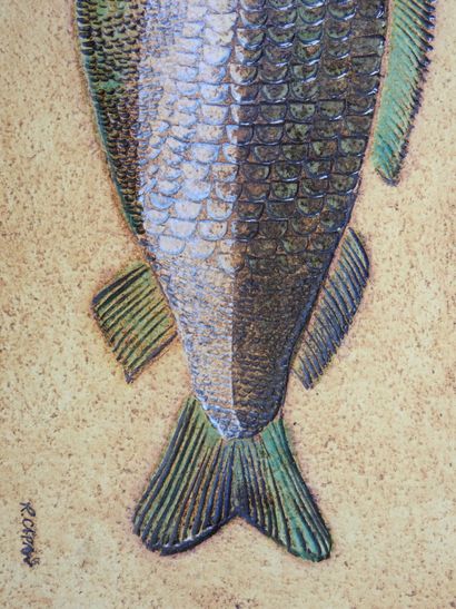 null Roger CAPRON (1922-2006): Rectangular ceramic plate decorated with a fish profile....