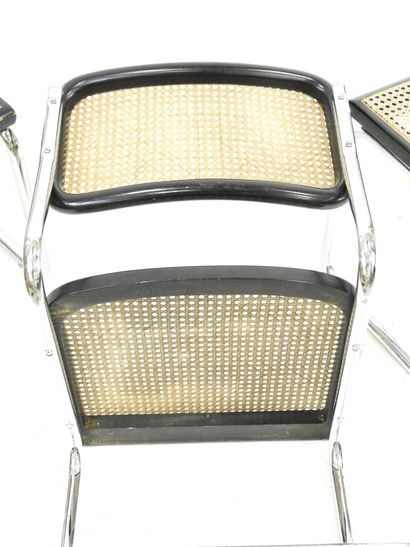 null Marcel BREUER (1902-1981) d'après : Quatre chaises modèle Cesca, structure tubulaire...