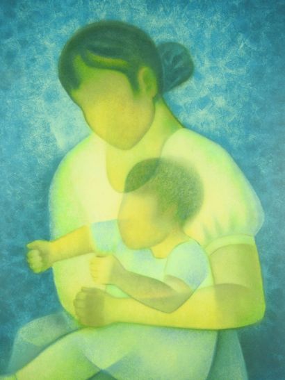 null Louis TOFFOLI (1907-1999) : Mère et enfant. Lithographie, épreuve d'artiste,...