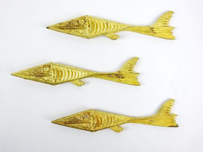 null Georges BRAQUE (dans le gout de) : Trois poissons en bronze doré. Longueur :...