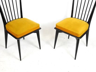 null Charles RAMOS (born in 1925): Pair of chairs in blackened wood, barrette back,...