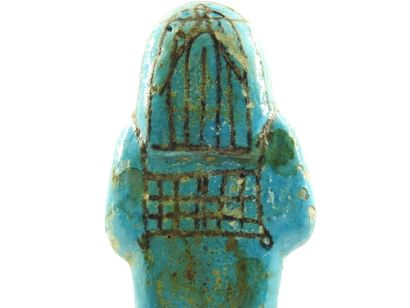 null Oushebti en faïence émaillée bleue, Hauteur : 11.7 cm, ancien travail égyptien...