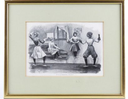 null ENGRAVINGS. Meeting of 3 engravings on the theme of the female fencing in the...