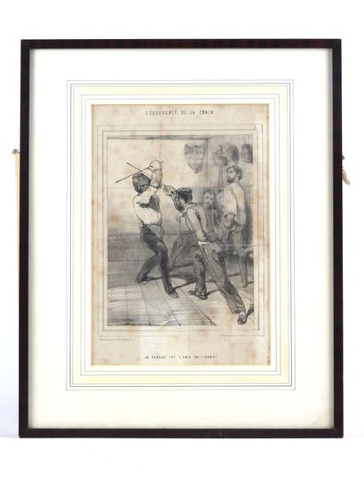 null ENGRAVINGS. Meeting of 3 engravings on the theme of fencing in the 19th century,...