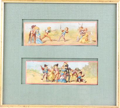 null ENGRAVINGS. Meeting of 5 engravings on the theme of children and fencing in...