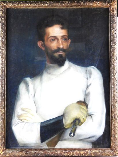 null LABARTHE H. Pastel representing a fencer, 72,5 X 54 cm, framed under glass,...