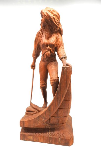 null SCULPTURE. P. ESNOUX (St-Malo) The buccaneer" realized in a piece of wood, H:...