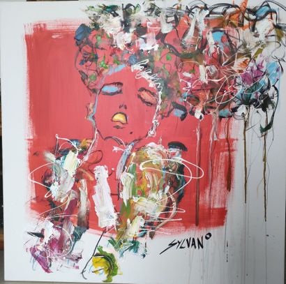 Sylvano : Woman Red. Technique mixte acrylique...