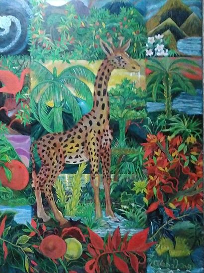 null Claudine SURET CANAL : la girafe et la biodiversité. 73 X 90cm