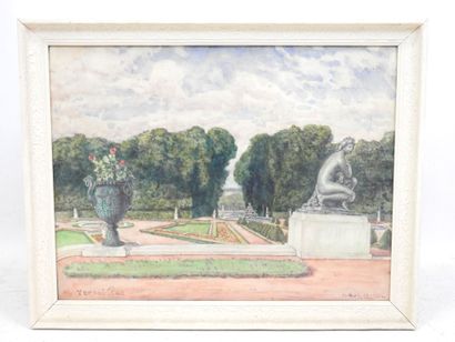  Jules AUSSET (1868-1955) : Versailles - Vue sur la Vénus accroupie d'Antoine Coysevox.... Gazette Drouot