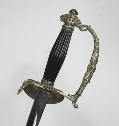 null FRANCE. Imperial official's sword, silver-plated brass mount, fluted ebony spindle,...