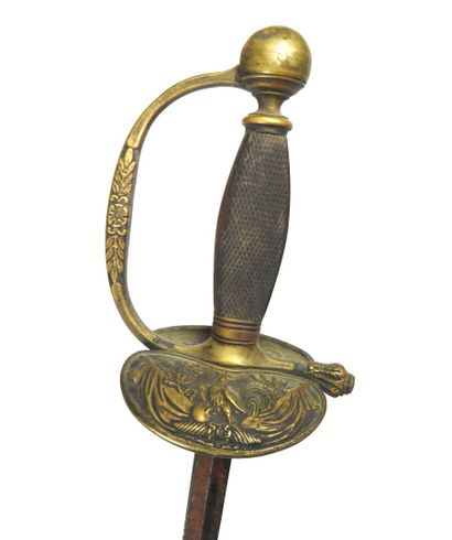 null FRANCE. Staff officer sword. Squared walnut spindle, gilded brass mount, spherical...