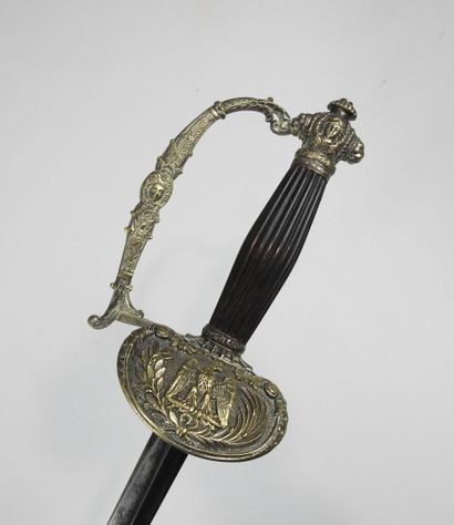 null FRANCE. Imperial official's sword, silver-plated brass mount, fluted ebony spindle,...