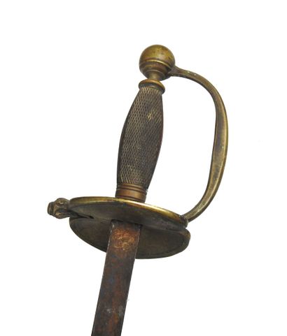 null FRANCE. Staff officer sword. Squared walnut spindle, gilded brass mount, spherical...