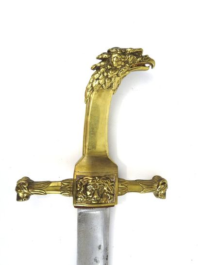 null FRANCE. Imperial Guard sapper type saber with brass mounting, eagle head molded...