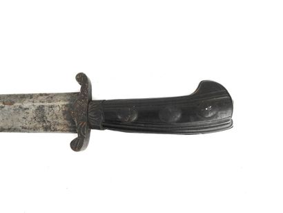 null FRANCE. Large hunting knife with fluted ebony handle, brass frame, semi-curved...