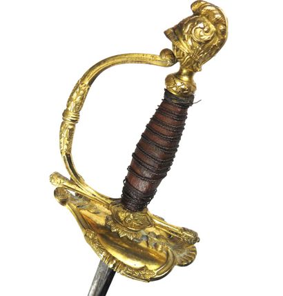 null FRANCE. French-style infantry officer's sword, gilt brass mount, wooden spindle...