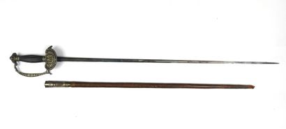 null FRANCE. Imperial officer's sword, silver-plated brass frame, fluted ebony spindle,...