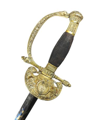 null FRANCE. Uniform sword with chiseling of senior staff officer, gilded brass mount,...
