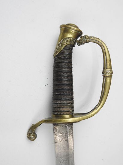 null FRANCE. Model 1821 infantry officer's saber with gilt brass mounting, basane...