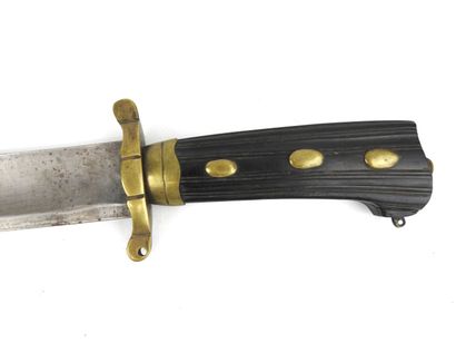 null FRANCE. Large hunting knife with fluted ebony handle, iron frame with embossed...