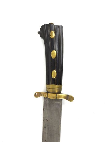 null FRANCE. Large hunting knife with fluted ebony handle, iron frame with embossed...