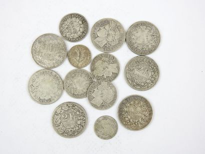 null FRANCE
Lot de monnaies argent 1 franc et 2 franc Hercule période 1871-1884
Poids...