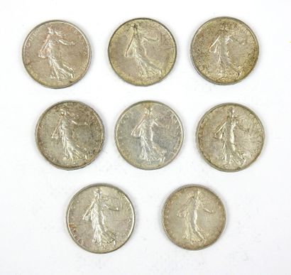 null FRANCE
Lot 7 monnaies 5 frc argent et 1 monnaie 2 francs 1916.
poids 95g