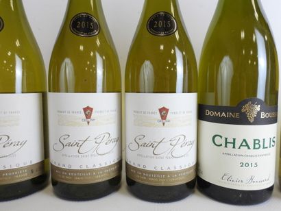 null 6 bouteilles vin blanc 3 x Saint Péray 2015, 1 Chablis 2015, 1 Cour Cheverny...