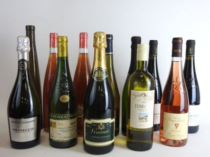 null 12 bouteilles vins divers dont pétillant, Prosecco, rosé demi sec, Guinot, Domaine...