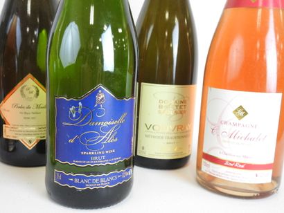 null 7 bouteilles vins pétillants et divers dont Champagne Michalet rosé, Vouvray...