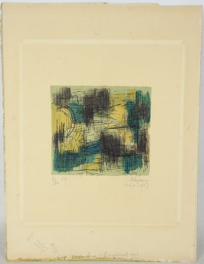 null Jean René BAZAINE (1904-2001) : Composition. Lithographie couleurs sur papier...
