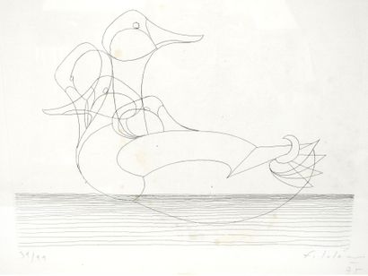 null François-Xavier LALANNE (1927-2008) : Canard à quatre têtes. Gravure sur papier....