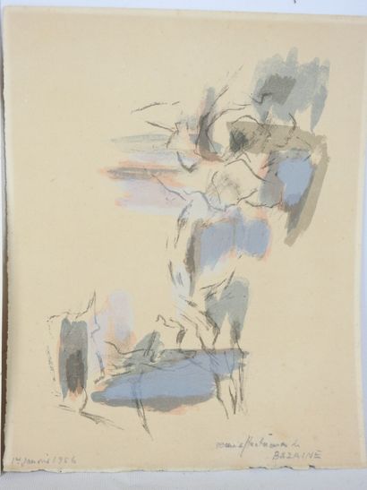 null Jean René BAZAINE (1904-2001) : Compositions. Deux impressions couleurs. Une...