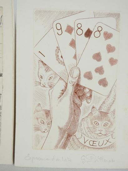 null Gilbert POILLERAT (1902-1988) : Quatre cartes de voeux, années 1985 à 1987,...